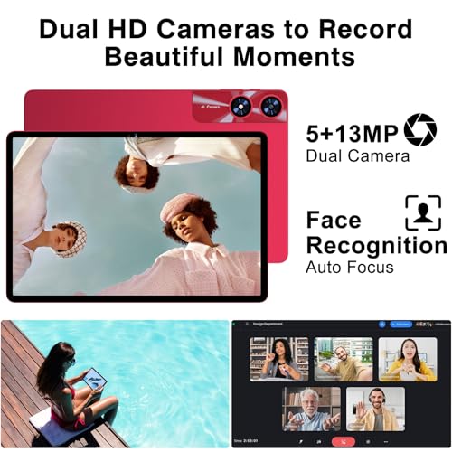 UJJ Tablet 11 inch Android 14 Tablets, 24GB+256GB+1TB Expand, Android Tablet with 8000mAh, Octa-Core, 13MP+5MP Camera, IPS Touchscreen, 5G WiFi, BT5.0, Widevine L1, GPS - Metal Red by UJJ - Image 6