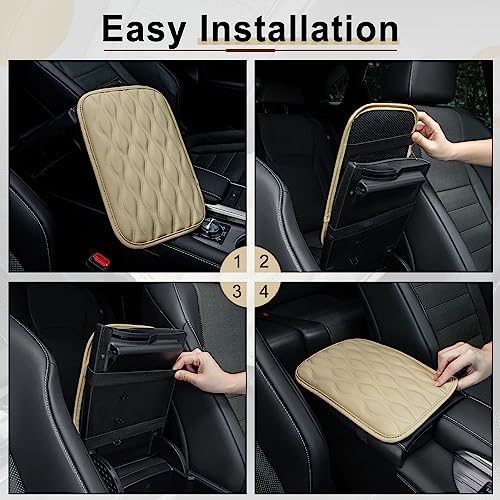 Image of Amiss Car Center Console Cover, Upgraded Leather Car Armrest Cushion, Universal Waterproof Cushion Pad, Non-Slip Car Interior Accessories, Fits Most Sedans SUVs Trucks (Beige)