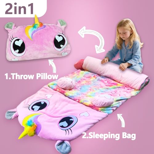 Image of Kids Sleeping Bag, Large Unicorn Slumber Bag for Girls Boys, Portable Nap Mat, Preschool Daycare Kindergarten Birthday Gift 3-12 Yr Child