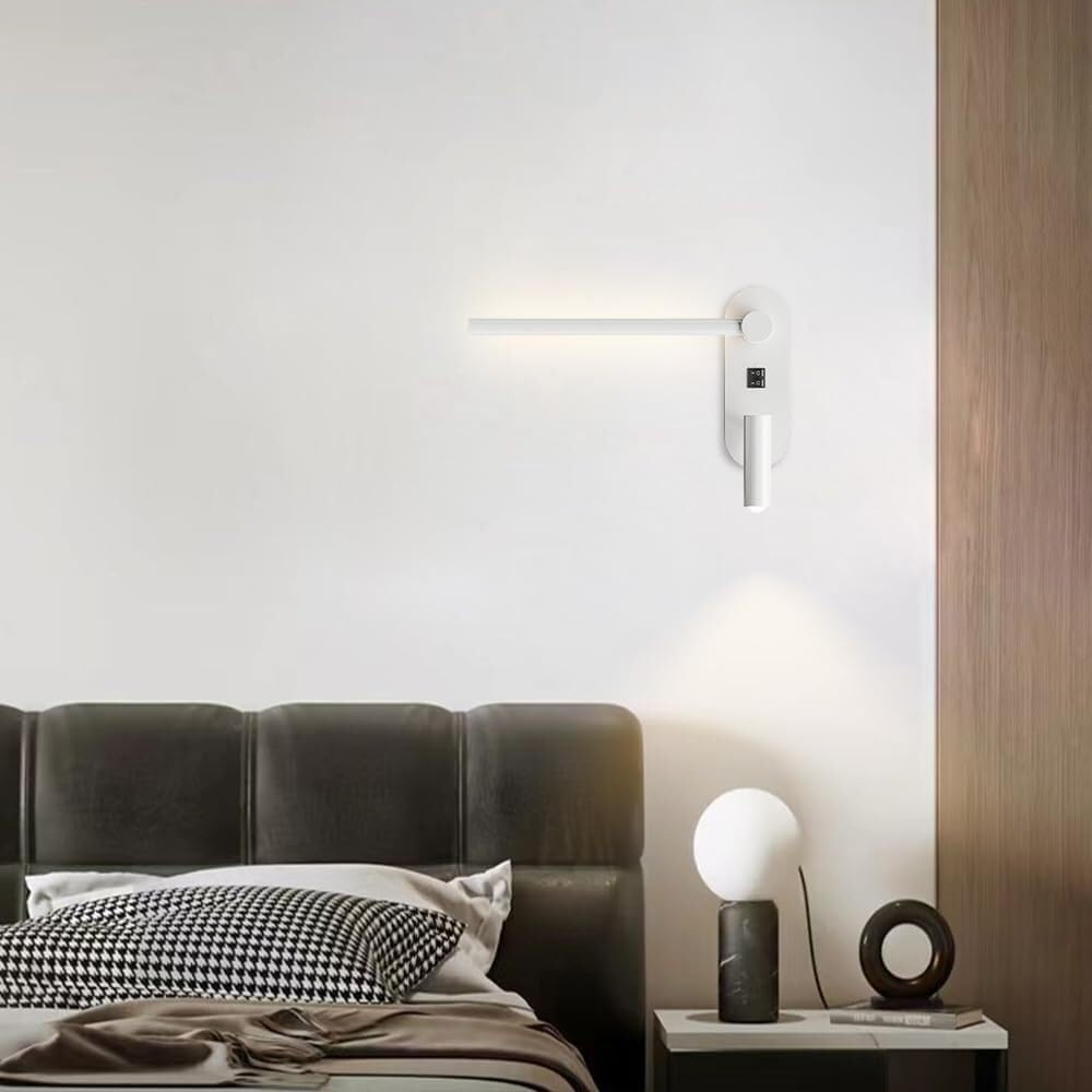 WJJHERRH Adjustable 11W Wall Mounted Reading Lights Headboard Bedside Lamp with Spotlight Minimalist Style Night Light(White)
