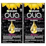 Garnier Hair Color Olia Ammonia-Free Brilliant Color Oil-Rich Permanent Hair Dye, 2.0 Soft Black, 2 Count (Packaging May Vary)