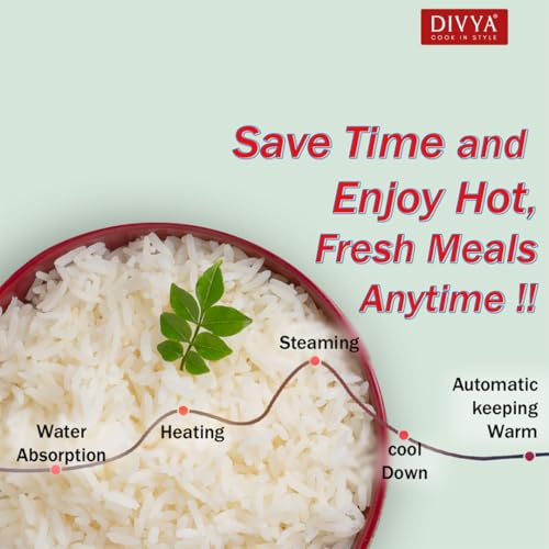 Image of DIVYA 0.6 L Drum Electric Rice Cooker for Home | 300 W | Double Pot Anodised Aluminium | Glass & Stainless Steel Lid | Cook & Keep Warm Function | Compact Rice Cooker | Black