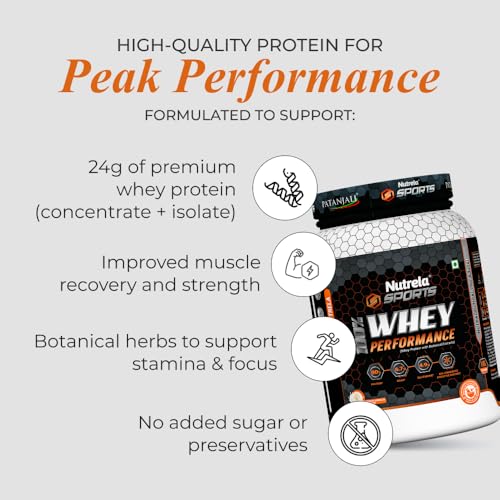 Image of NUTRELA Sports Patanjali Whey Protein 1kg with Shaker | Concentrate + Isolate | 24g Protein Per Scoop | 6.7g BCAA, 4.9g Glutamine with Digestive Enzymes for quick absorption & easy digestion | Muscle - Building & Recovery | 100% Vegetarian | French Vanilla