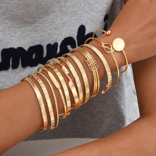 Image of IF ME Gold Bangle Bracelets for Women, Indian Bangles Stackable Set, Multi Layer Textured 18K Gold Plated Chunky Bracelets Boho Jewelrys Set