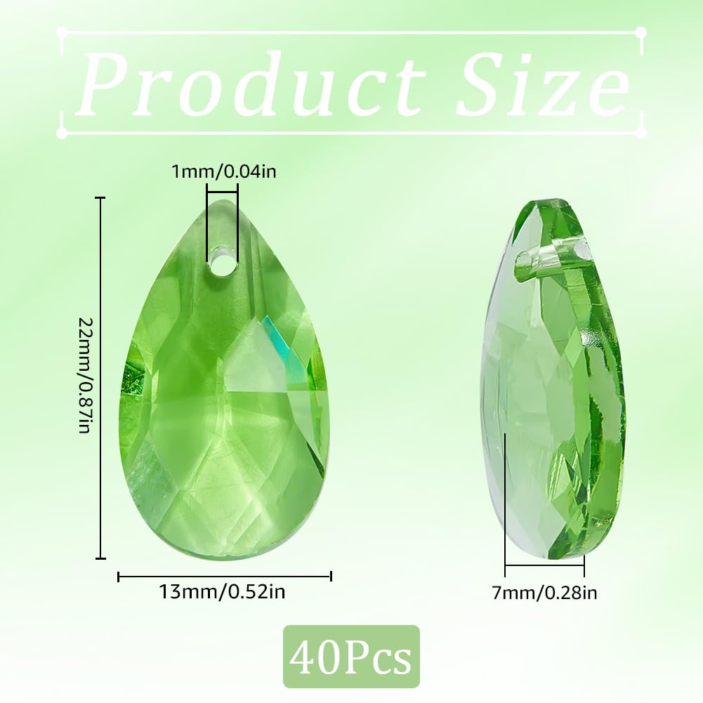 SOFPLATE 1 Box 40pcs Faceted Teardrop Charms Green Glass Teardrop Beads Pale Green Tear Drop Pear Crystal Prism August Birthstone Charms For jewellery Making Charms Lamp Home Hanging Decoration DIY - Image 2
