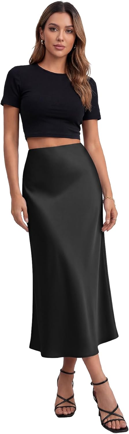 KIFOVEN Women's Satin Elastic Flare High Waist Bodycon Zipper Basic Long Skirt - Image 6