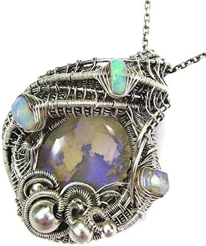 Wire-Wrapped Australian Boulder Opal Pendant in Sterling Silver with Ethiopian Welo Opals