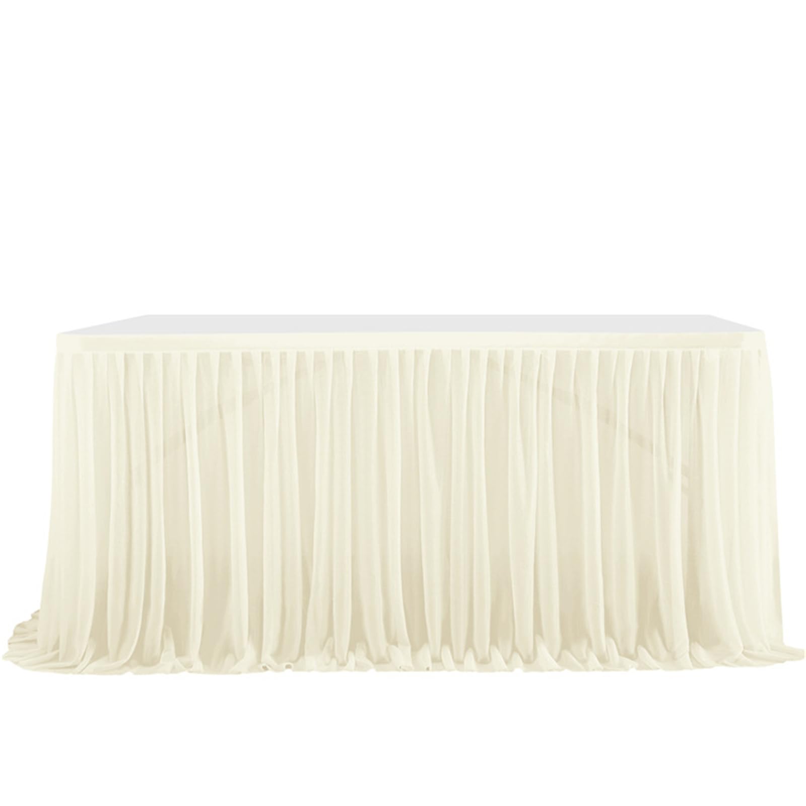 Highdi Tulle Table Skirt for Parties Rectangular Table, Fluffy Tulle Desk Gauze for Wedding Parties Birthday Parties and Home Cake Table Décor (9FT/275x77cm,Beige) — image 1