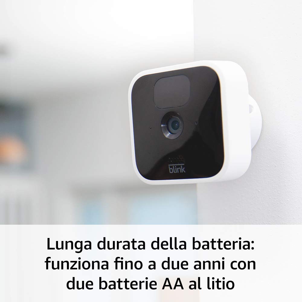 Blink Indoor, Videocamera di sicurezza in HD, senza fili, batteria autonomia 2 anni, rilevazione movimento, comunicazione bidirezionale, compatibile con Alexa | 2 videocamere