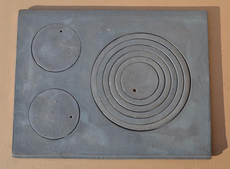 SEZAM Plancha de hierro fundido para horno con 3 agujeros, 63 x 48 cm, hierro fundido gris