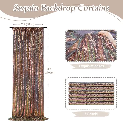 Image of SoarDream Black Gold Sequin Backdrop 6 Pcs 2ftx8ft Sparkly Glitter Birthday Party Cake Table Background Draping Fabric