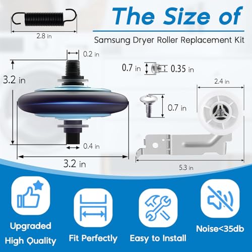 Image of Dryer Roller Replacement Kit for Samsung Dryer Repair Kit Compatible with Samsung Dryer Parts, DC97-16782A Dryer Roller, DC93-00634A Dryer Idler Pulley, 6602-001655 Dryer Belt, DV42H5000EW /A3 Parts