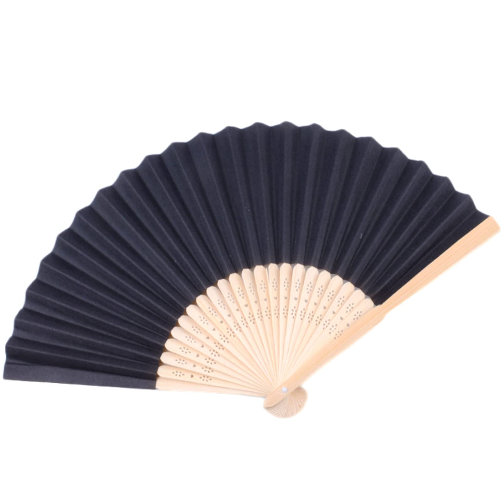 NZPOST Folding fan 1pcs 21cm Hand Painted Folding Paper Fan Portable Party Hand Dancing Fan Lace Silk Hand Held Solid Color Fan s Chinese Decor fan (Bla)