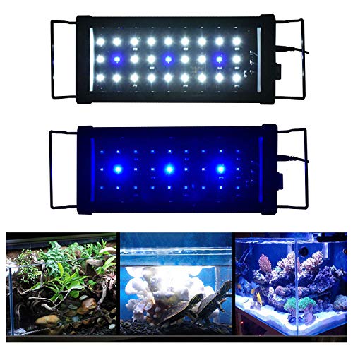 KZKR LED Aquarium Hood Lighting Fish Tank Light 12-20 inch Blue and White Light