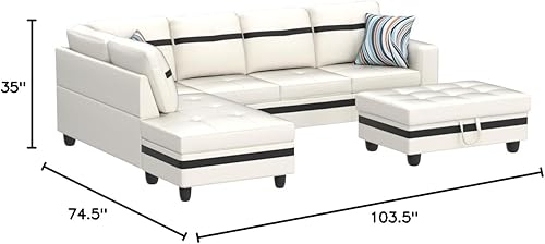 Miniatura 2 de Golden Coast Furniture - Juego de sofá seccional en forma de L, sofá de cuero para sala de estar con otomana de almacenamiento y almohadas (cara a