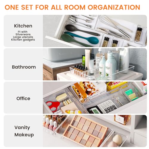 Image of Criusia 30 Pack Large Clear Plastic Drawer Organizer Bins - Acrylic Kitchen Drawer Organization and Storage Dividers for Utensils Gadgets, Office Bathroom and Vanity Organizer for Makeup Accessoires