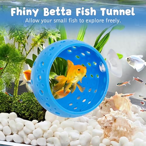 Image of Fhiny Betta Hideout, 2 PCS Aquarium Fish Tunnel with Suction Cup Tank Tunnel Shrimp Cave Aquarium Ornament Fish Tank Accessories for Shrimp Betta Guppy Hiding Resting (Blue)
