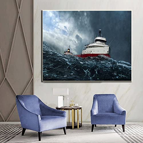 Nautical Poster Sss Edmund Fitzgerald Art Painting Modern Home Decor Canvas Print Gift (4) Canvas Painting Wall Art Poster For Bedroom Living Room Decor 20X26Inch(51X66Cm) Frame-Style-1 #TOP3