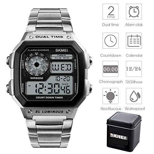 SKMEI Wrist Watch for Men, Digital Sports Waterproof Watch with Dual Time Chronograph Countdown Alarm Backlight4