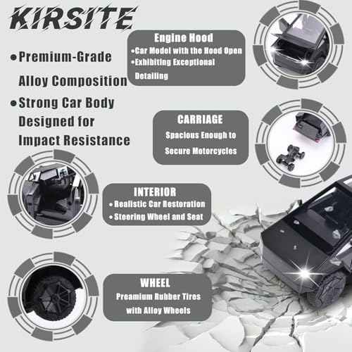 Image of 1 /24 Tesla Cybertruck Diecast Metal Toy Truck with Lights and Sounds, Mini Vehicle for Boys Ages 3 and Up, Realistic Design, Fun Educational Play, for Kids and Collectors (Grey)