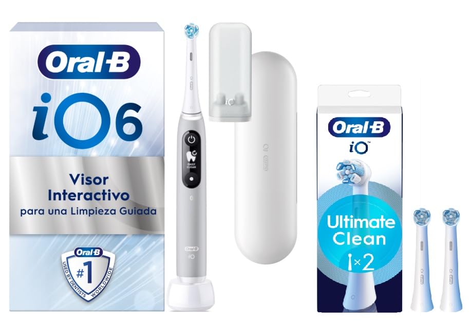 Oral-B iO 6N Cepillo de Dientes Eléctrico Blanco Con Estuche de Viaje + 3 Cabezales De Recambio Blancos Oral-B iO