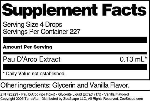Miniatura 5 de PAU D'Arco (Ipe Roxo) - Extracto líquido de glicerita (15) - Sabor a vainilla (1 fl oz, ZIN 428229)