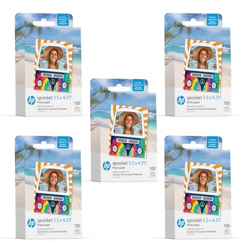 Image of HP Sprocket 3.5 x 4.25 inch Zink Sticky-Backed Photo Paper (500 Pack) Compatible with HP Sprocket 3x4 Photobooth and Photo Printer