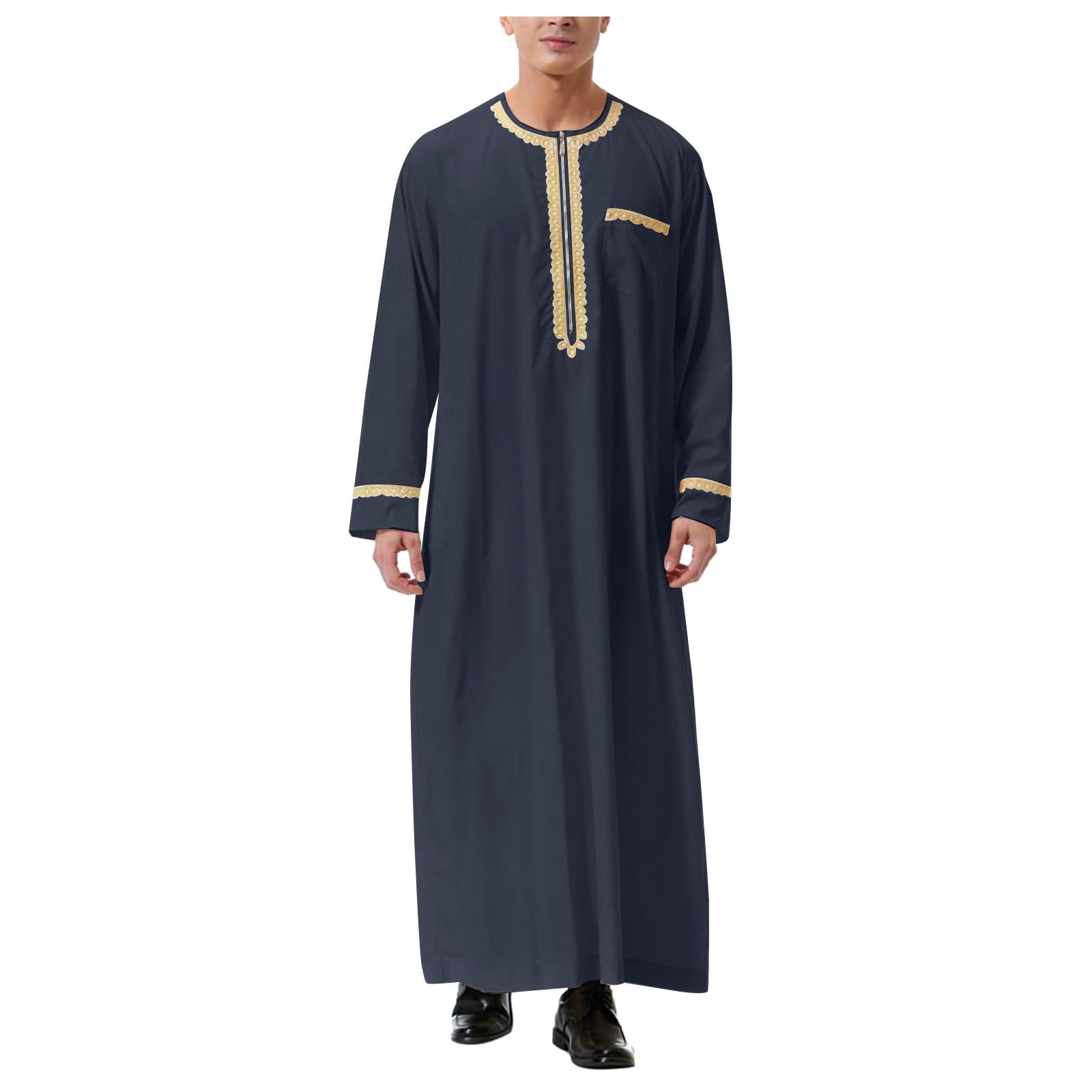 Qmfvqi Gebetskleidung für Männer Abaya Kaftan Herren Lang Kleid Elegant Muslim Arabische Islamische Kleidung Langarm Baumwolle Muslimische Kurdische Kleider Pfarrer Burka Dubai Thobe Islamisch