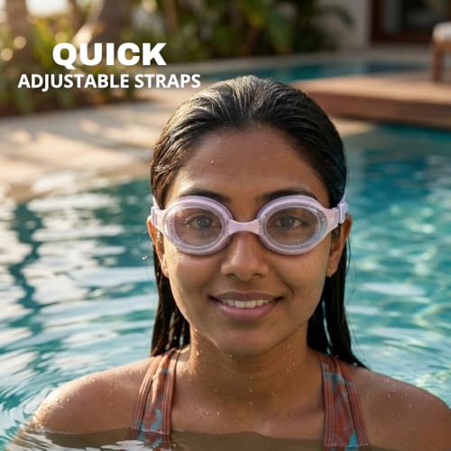 Image of BURNLAB Swimming Goggles for Everyday Pool Use, Clear Vision Lens, Easy Adjustable Strap, Unisex Adult (Pink and Blue)