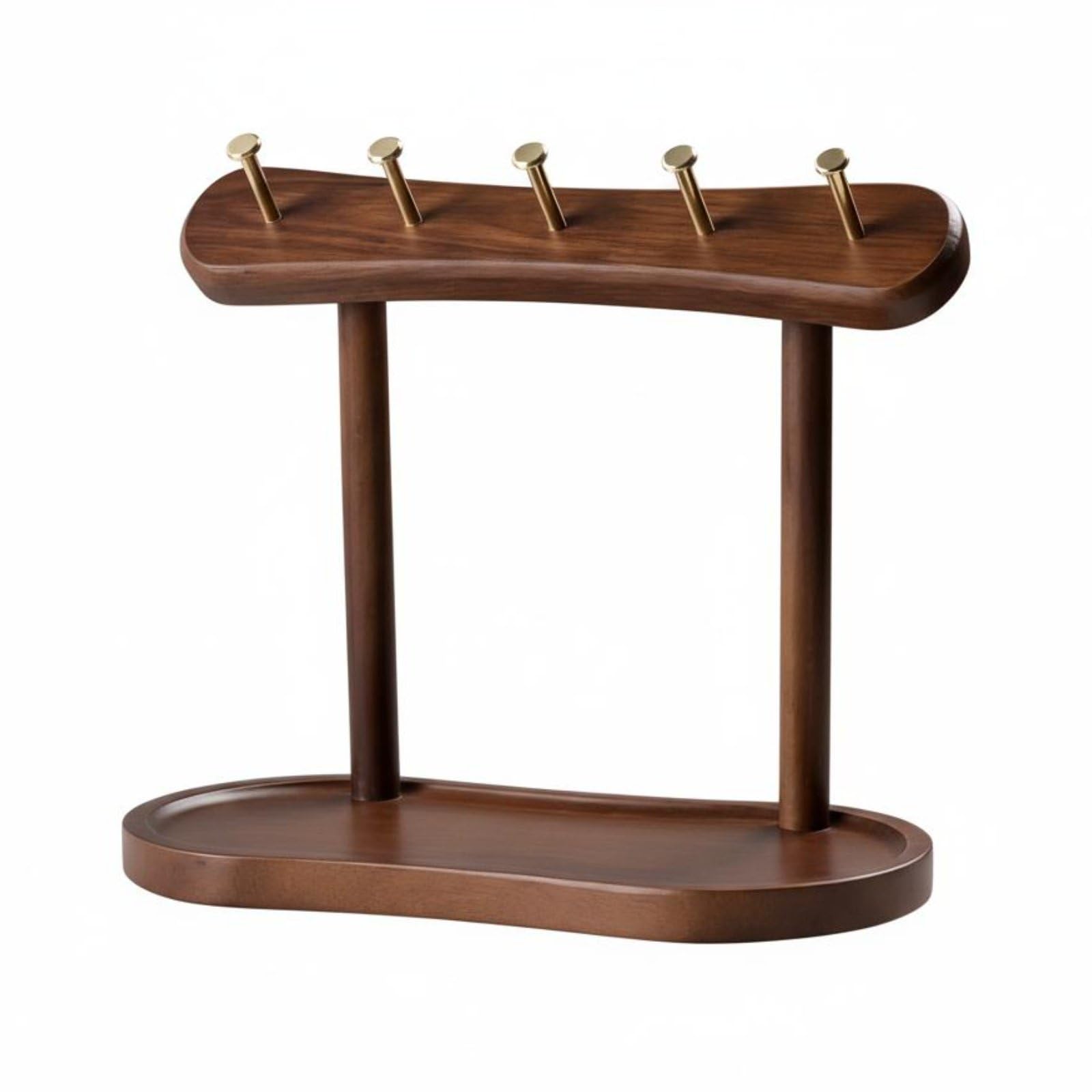 LOVIVER Key Organizer Standing Holder Wooden Entryway Tray Tabletop Storage Rack Five Metal Hooks Organization Minimalist Style Suitable for Living Room Study Home, Walnut