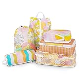 6 Pcs Compression Packing Cubes, Packing Cubes for Travel, Waterproof Luggage Organizer Bags Set, Cute Packaging Cubes for Women Kids Backpack Carry-Ons