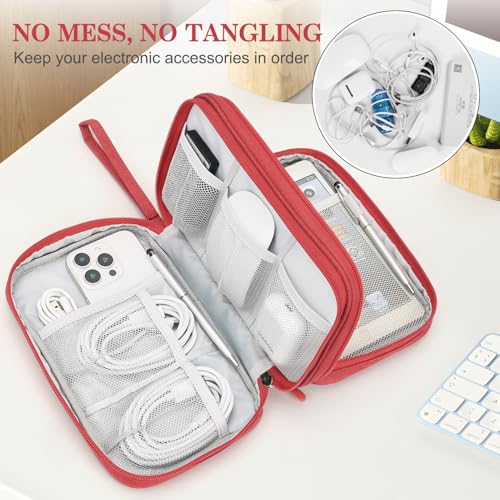 Image of FYY Electronic Organizer, Large Travel Cable Organizer Bag Pouch Electronic Accessories Carry Case Portable Waterproof Double Layers All-in-One Storage Bag for Cable, Cord, Charger, Phone, Red