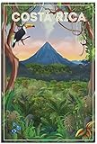 Leinwandbilder 60x90cm Ungerahmt Costa Rica Wald Vulkan Vintage Reise Poster Wandkunst Leinwand Innenbilder Druckbilder