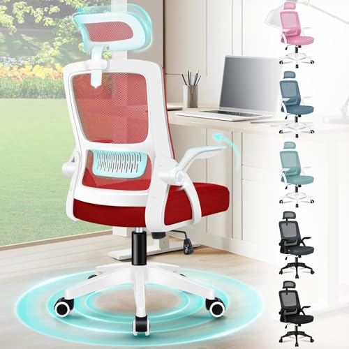 ALFORDSON Chaise de Bureau, Fauteuils avec Appui-Tête, Chaise de Bureau D'ordinateur avec Support Lombaire, Chaise Pivotante pour Bureau à Domicile, Rouge