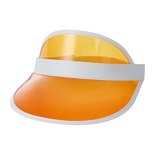 Sun Visor Hat Women Men, Clear Plastic Poker Visors, Tennis Beach Sport Sunshade Hat Bicycle Sunhat Headwear - Orange - One Size