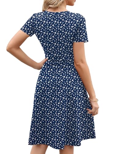 Image of Women's 2026 Fit and Flare Dress Summer Casual Elegant Vintage Floral Printed Work Party A-line Dress with Pockets 162