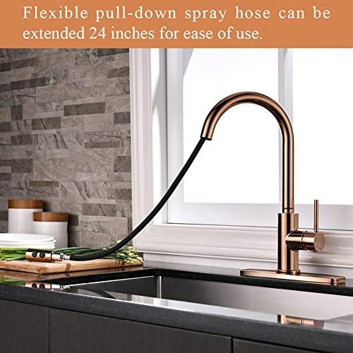 Copper Rose Gold Kitchen Faucet, Kitchen Sink Faucet, Sink Faucet, Pull-Down Kitchen Faucets, Bar Kitchen Faucet, Rv Kitchen Faucet, Rulia-Rb1025 #TOP3