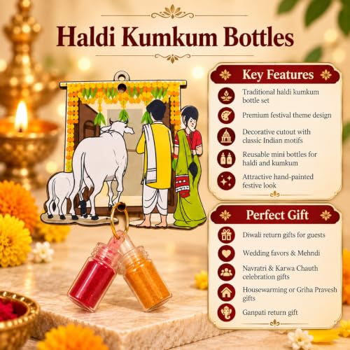 Image of CraftVatika Haldi Kumkum Return Gifts in Diwali Bulk Gifting Festive Decor, Pasupu Haldi Bottle Set, Thamboolam Return Gifts for Wedding, Rakhi, Navratri Diwali Gift for Family and Friends (15 Pcs)