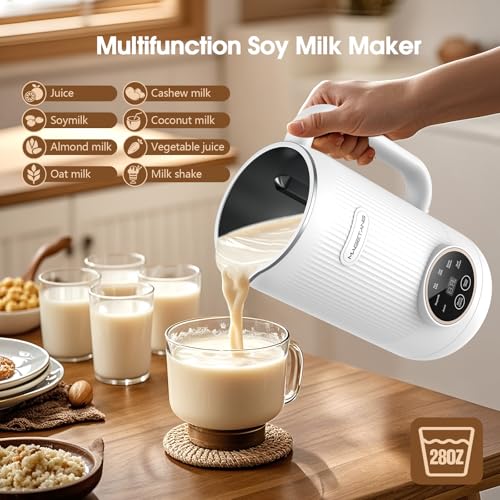 7 in 1 Nut Milk Maker Machine 28oz Automatic Milk Maker for Homemade Coconut, Oat, Soy, Plant-Based Milk, Juice with 18H Delay Start/6H Keep Warm/Self Cleaning (Cream) image 3
