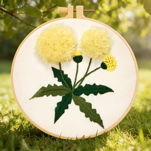 Image of Dandelion Flower Embroidery Kits for Beginners Adults, Hand Embroidery Starter Kits, Cross Stitch Kits for Beginners DIY Craft Kits for Adults Women, Entire Set of Embroidery Supplies & Video Tutorial