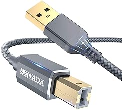 AkoaDa Cable de impresora de 15 pies, cable USB-A a USB-B 2.0 de alta velocidad, cable de escáner de impresora tipo A macho a B macho, cables compatibles con HP, Canon, Dell, Epson, Lexmark, Xerox, Samung y más