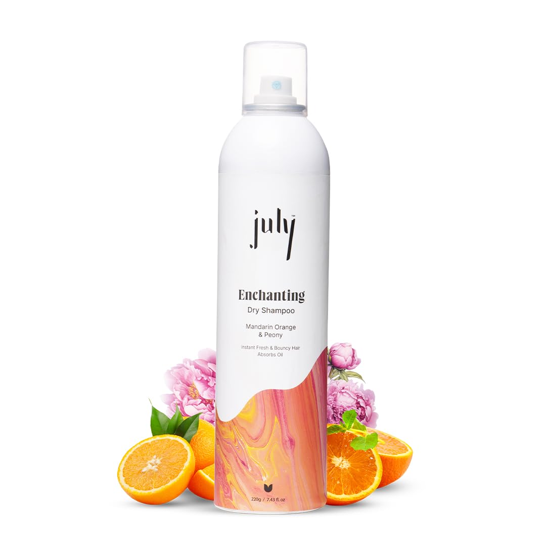 July Enchanting Dry Shampoo - Mandarine Orange & Peony For Instant Fresh & Bouncy Hair, Absorb Oil Between Washes, Waterless Shampoo - 220 GM