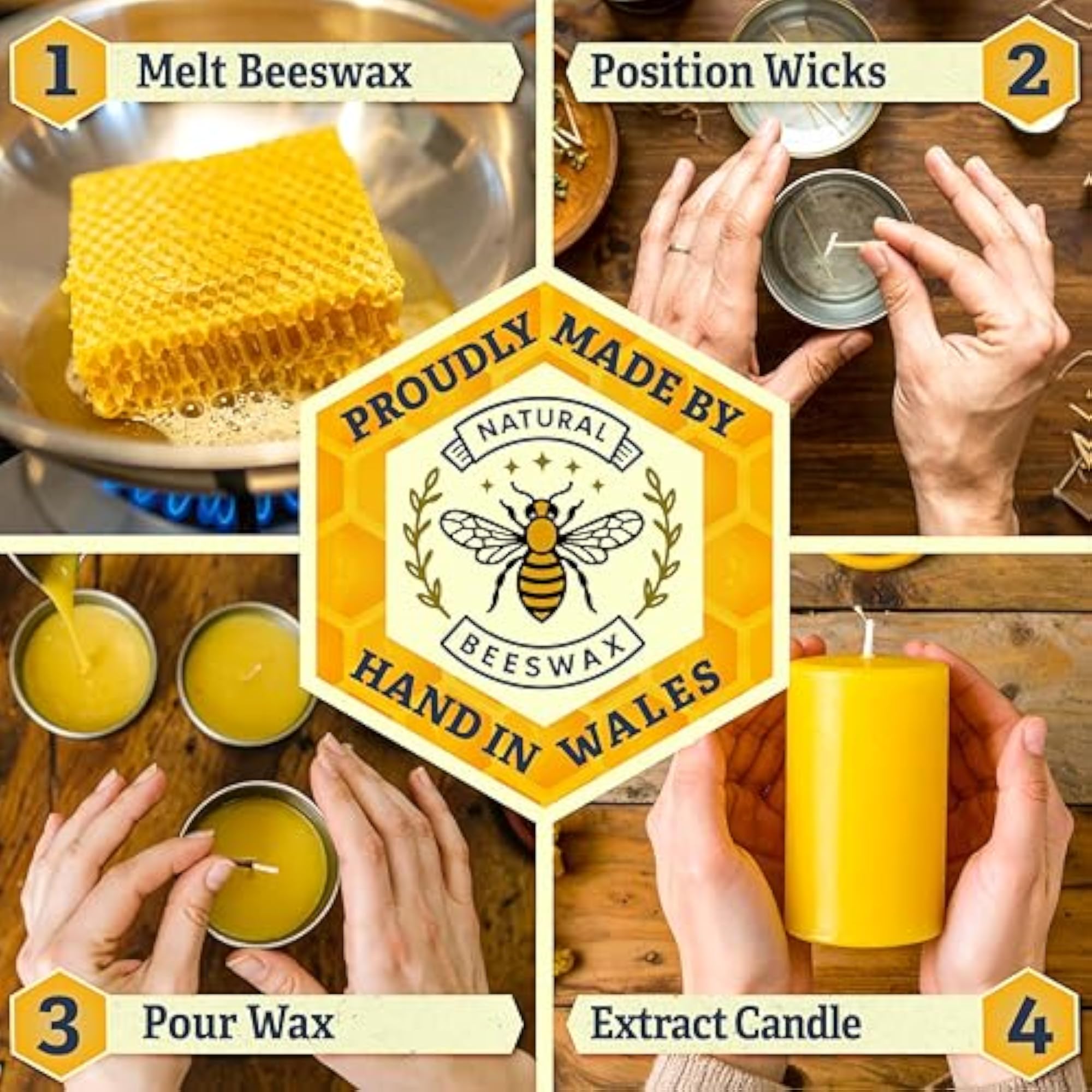 Pure Beeswax Pillar Candle, Handmade in Wales