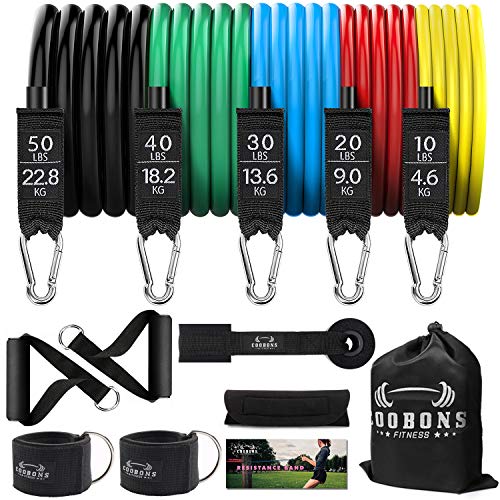 COOBONS FITNESS Resistance Bands Set, Including 5 Stackable Exercise Bands with Door Anchor