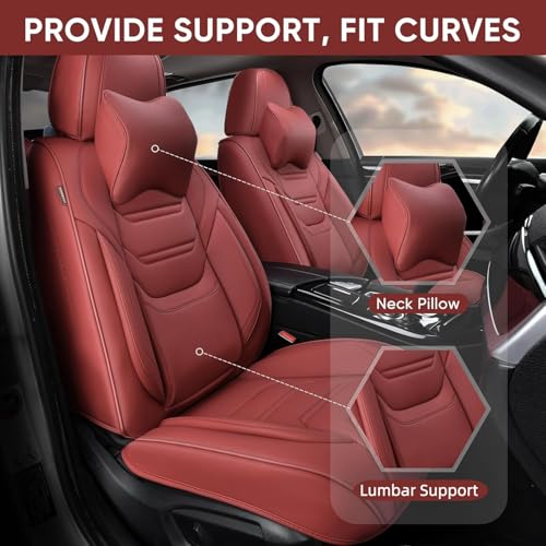 Image of TIEHESYT Martha Red Car Seat Covers Front Pair, Breathable Leather Automotive Front Seat Covers for Comfortable Driving, Universal Auto Interior Fit for Most Kinds of Vehicles, SUV, Trucks, Sedans