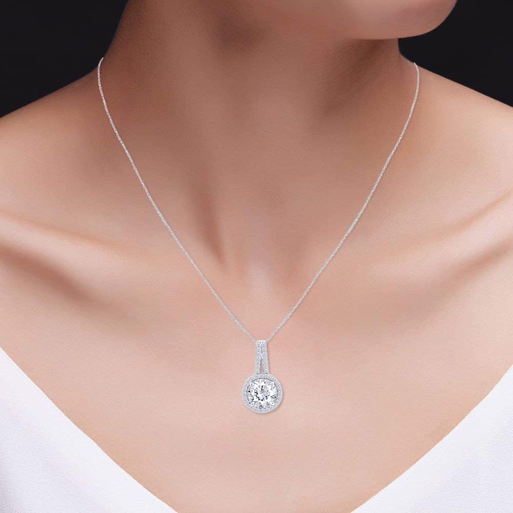 SAVEARTH DIAMONDS 3.50 Carat Moissanite Pendant Necklace 18K Gold Plated Silver D Color Ideal Cut Lab Created Diamond Necklace for Women