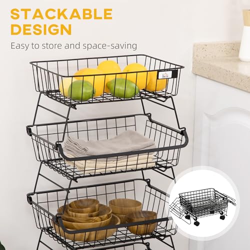 Homcom 5 Tier Storage Trolley, Steel Wire Baskets With Wheels, Stackable Fruit Vegetable Cart For Kitchen, Living Room, Bedroom, Black - 4