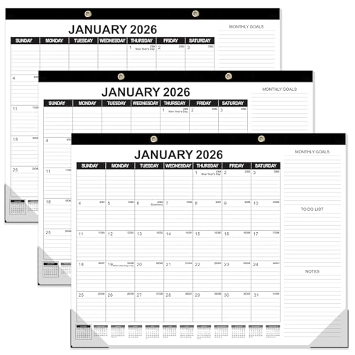 Image of GuassLee Large Desk Calendar 2026,3 Packs 22 inch x 17 inch Desktop Wall Calendar 18 Months Wall Planner Runs from Jan. 2026 to Jun. 2027 with Julian Date To-do & Notes Monthly Goals for School Home Office