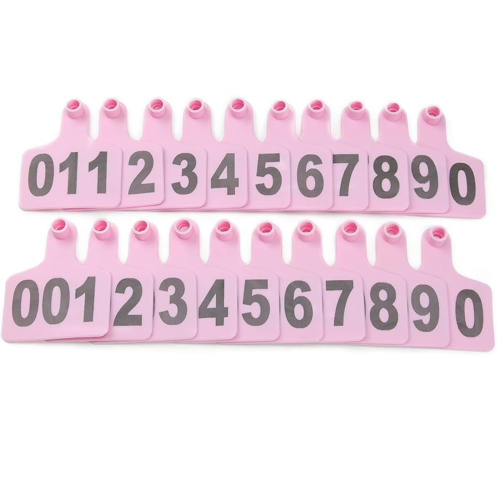 Plastikowe nauszniki dla bydła, plastikowe ponumerowane etykiety na uszy dla bydła, wielokolorowe, wiele rozmiarów, opakowanie 100 (róż, 6 x 7,5 cm (2,36 x 2,95 cala) 401-500)