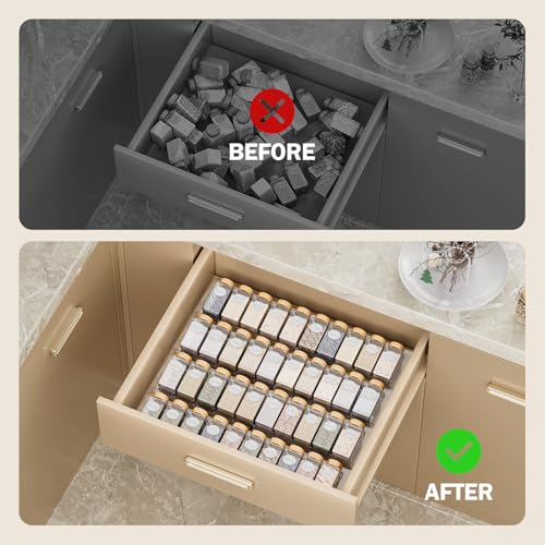 PanPanPal Spice Drawer Organizer, 4 Pack Clear Seasoning Organizer Rack, Kitchen Spice Rack Organizers for Drawer/Countertop (Jars Not Included, Expandable From 11" to 22" Wide) by PanPanPal - Image 5